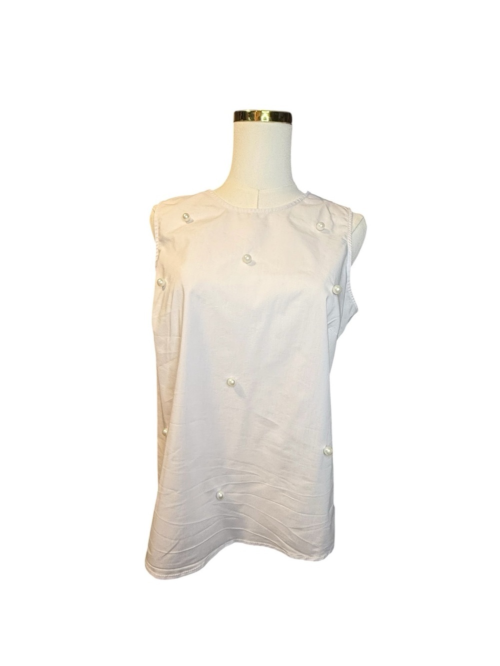 Cupio White Pearl-Embellished Sleeveless Top Size M